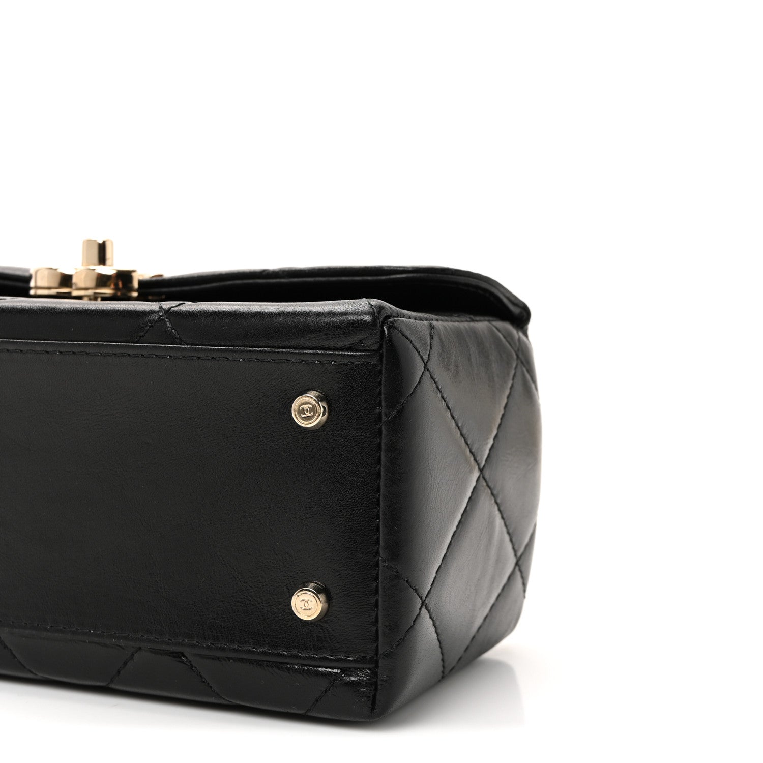Chanel Shiny Calfskin Quilted Top Handle Box Bag Black 1818619