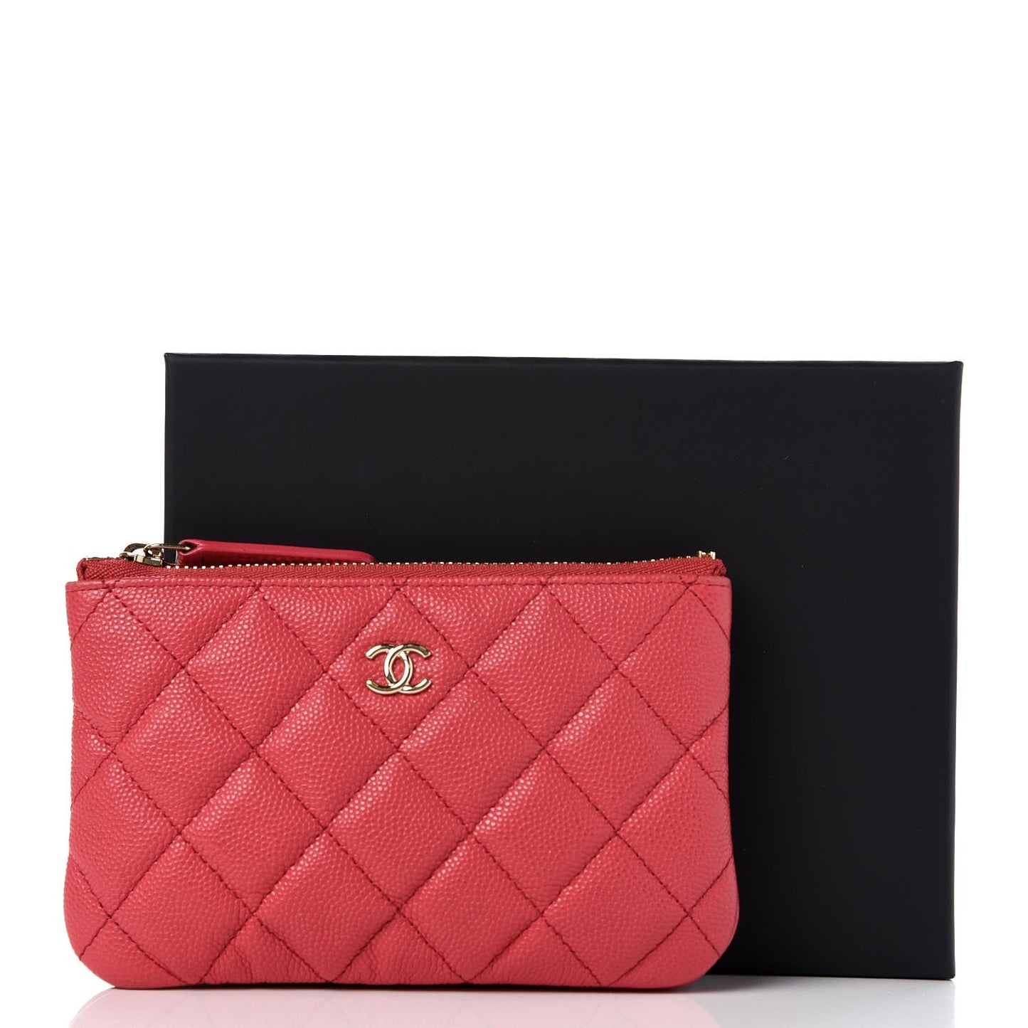 Caviar Quilted Small Cosmetic Case Dark Pink