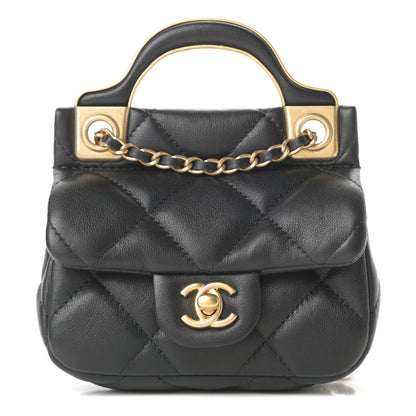 Chanel Calfskin Quilted Lady Handle Flap Card Holder With Chain Black 1 of 12