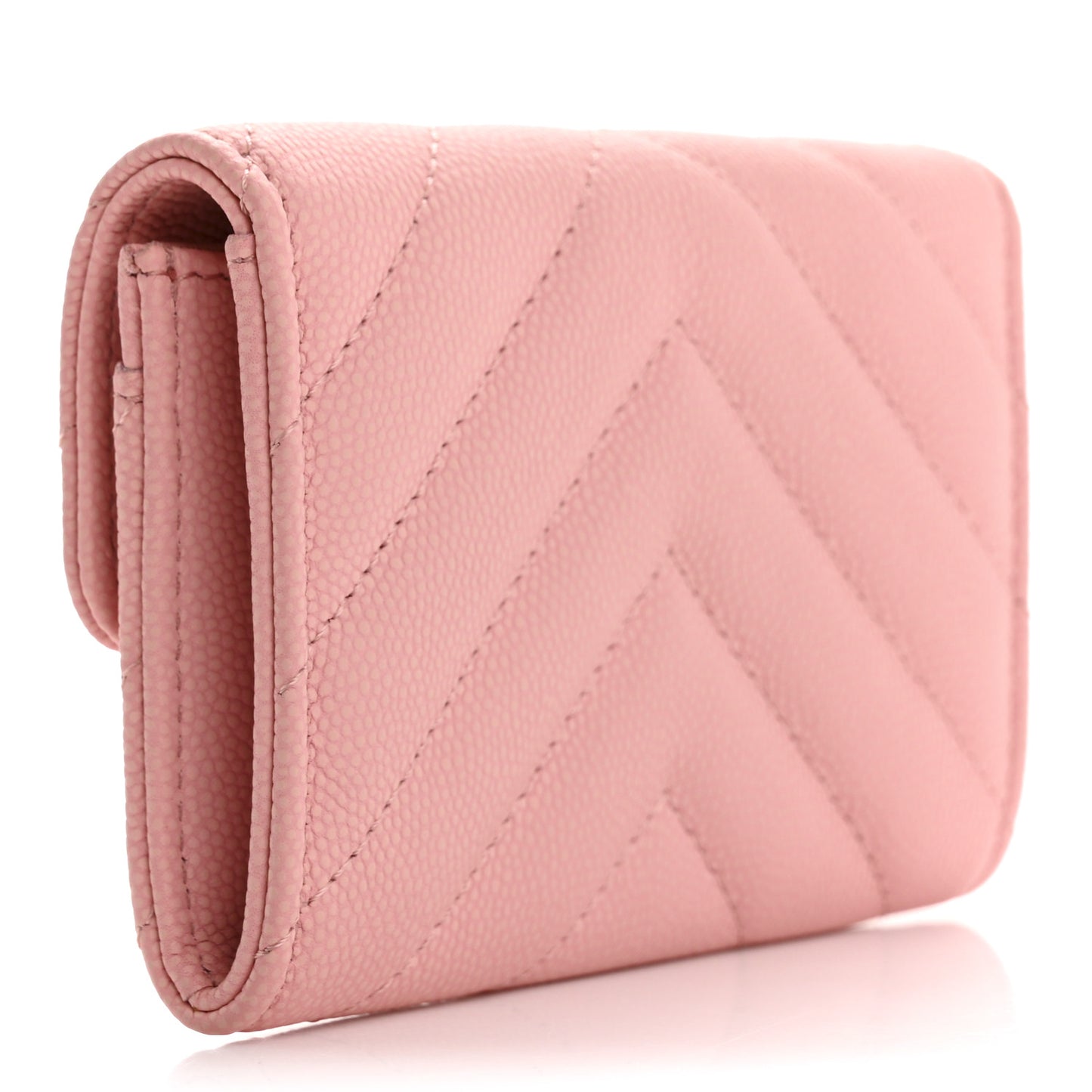 Caviar Flat Chevron Quilted Flap Card Holder Pink