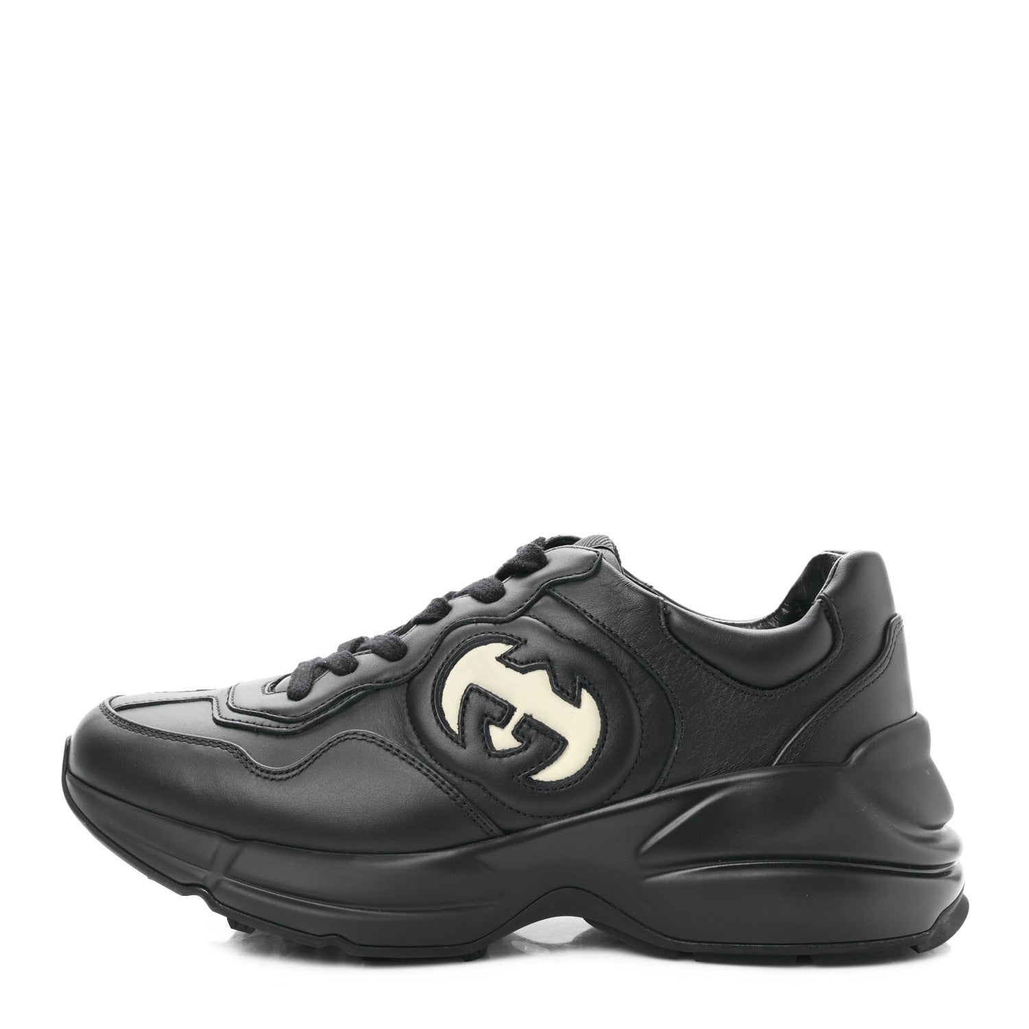 Gucci Dali Soft Calfskin Cut Out Interlocking G Womens Rhyton Sneakers 37 Black Ivoire 1 of 8