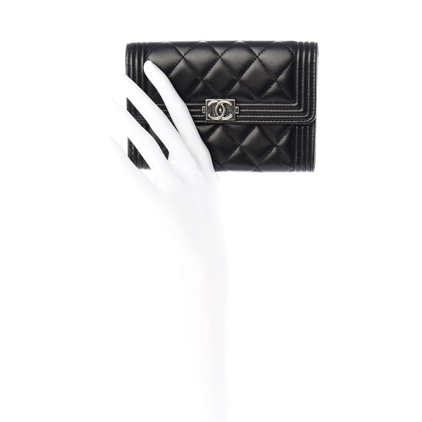 Lambskin Quilted Medium Boy Flap Wallet Black