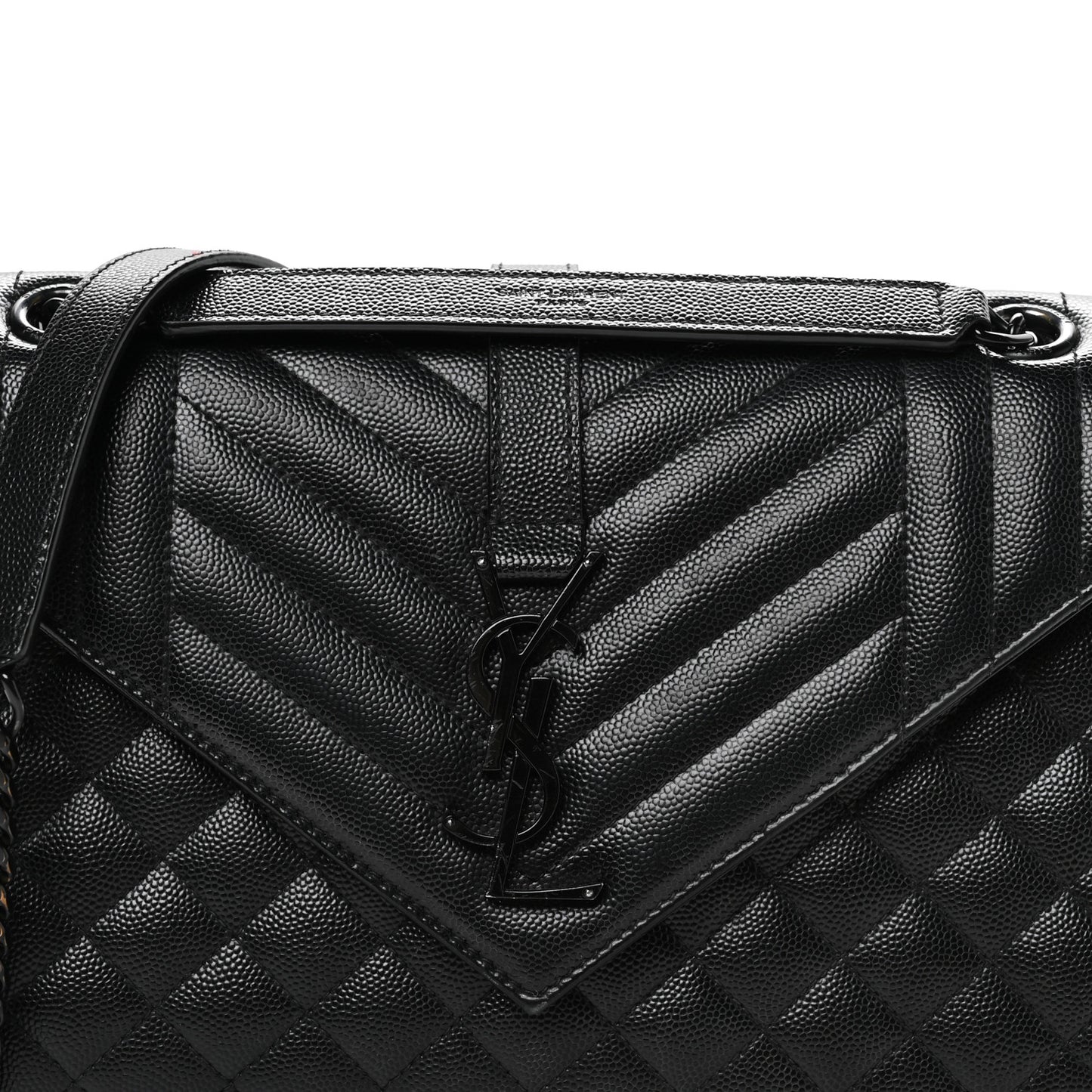 Grain De Poudre Textured Mixed Matelasse Triquilt Medium Monogram Monochrome Satchel Black