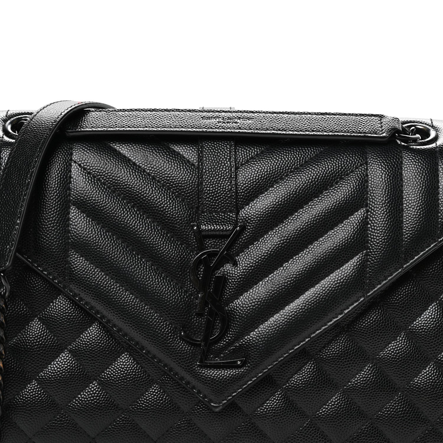Saint Laurent Grain De Poudre Textured Mixed Matelasse Triquilt Medium Monogram Monochrome Satchel Black 8 of 11