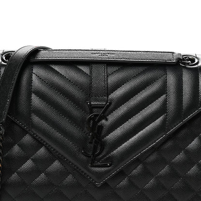 Saint Laurent Grain De Poudre Textured Mixed Matelasse Triquilt Medium Monogram Monochrome Satchel Black 8 of 11