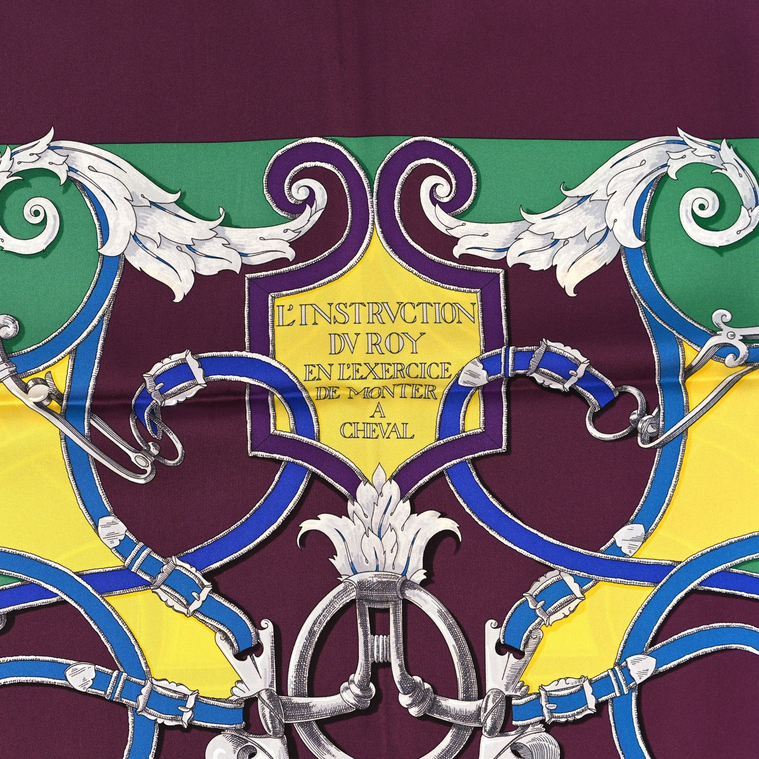Hermes Silk L'Instruction Du Roy Scarf 90 Prune Jaune Vert 4 of 4
