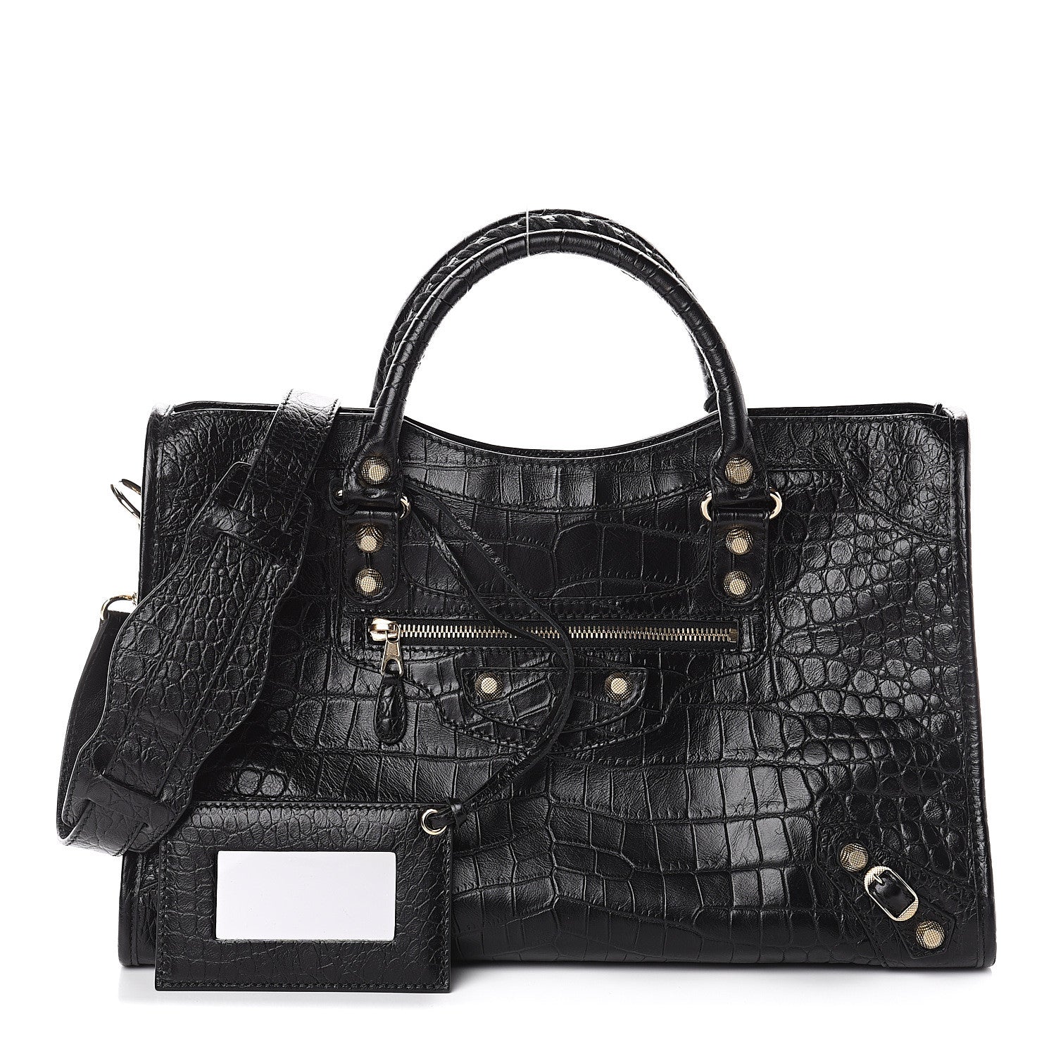 Balenciaga Calfskin Crocodile Embossed Giant 12 Gold Hardware City Black 1 of 7