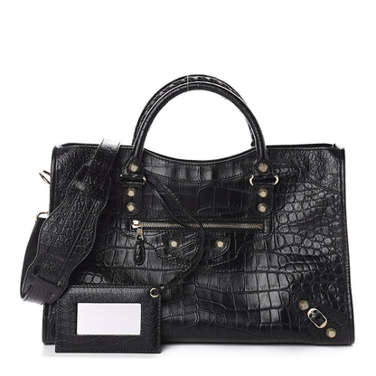 Balenciaga Calfskin Crocodile Embossed Giant 12 Gold Hardware City Black 1 of 7