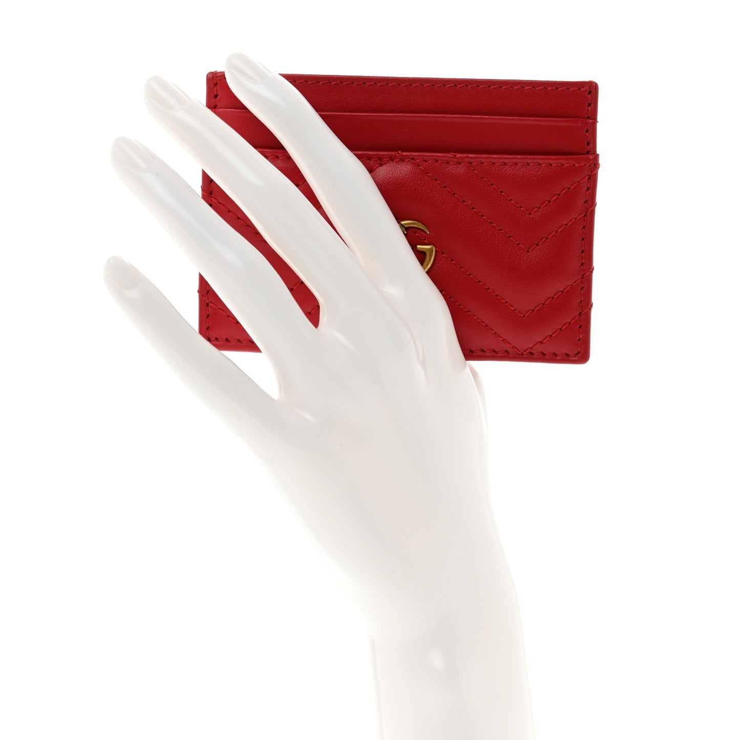 Calfskin Matelasse GG Marmont Card Holder Hibiscus Red