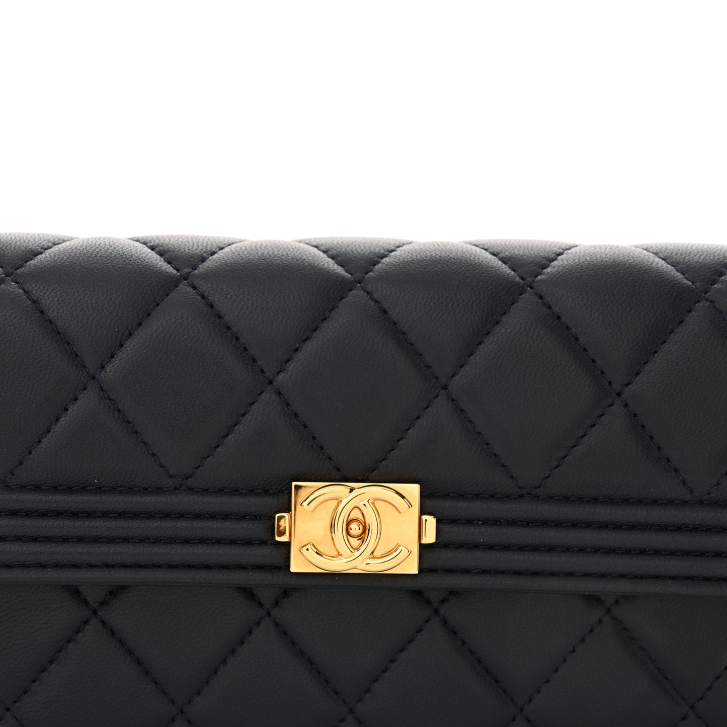 Lambskin Quilted Large Boy Gusset Flap Wallet Navy