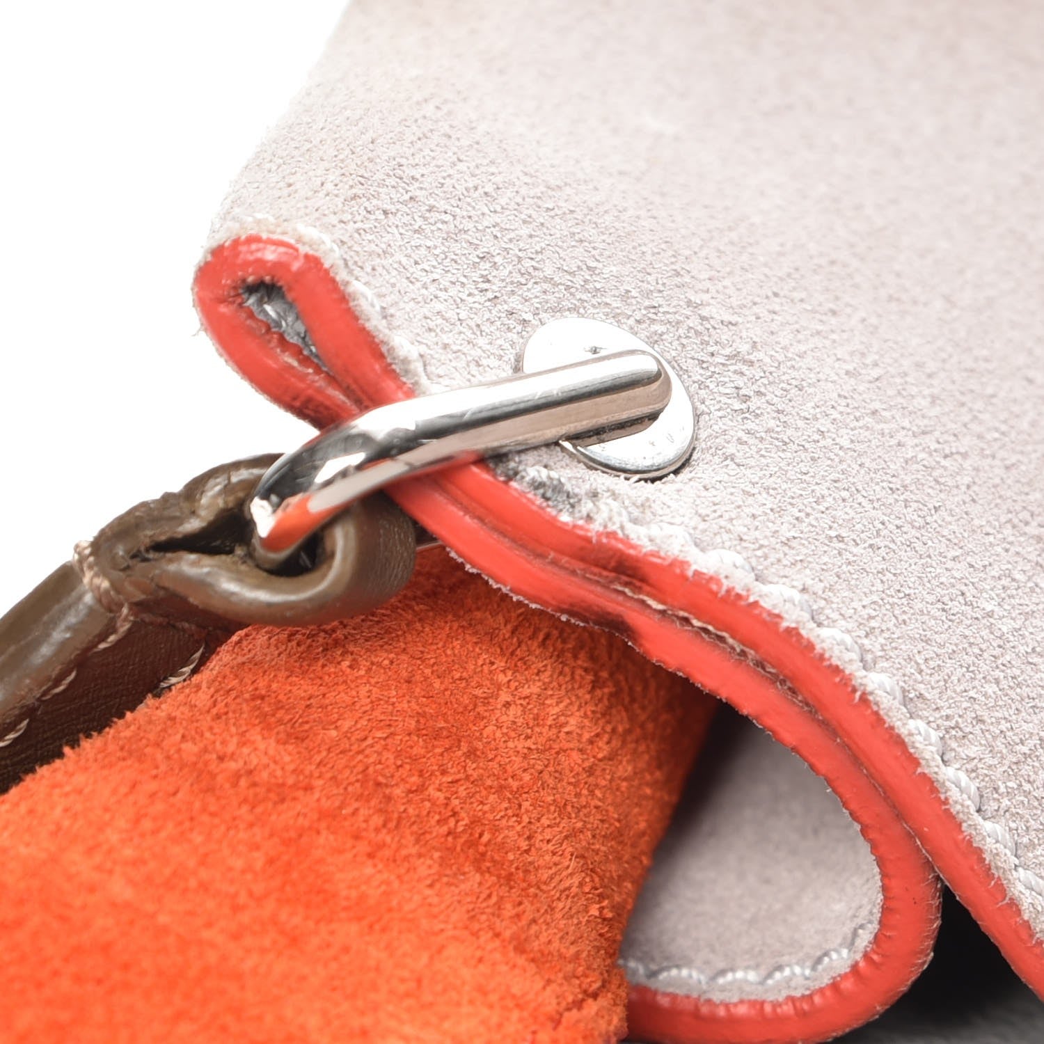 Celine Calfskin Suede All Soft Shoulder Bag Bright Orange Cement Olive 9 of 15