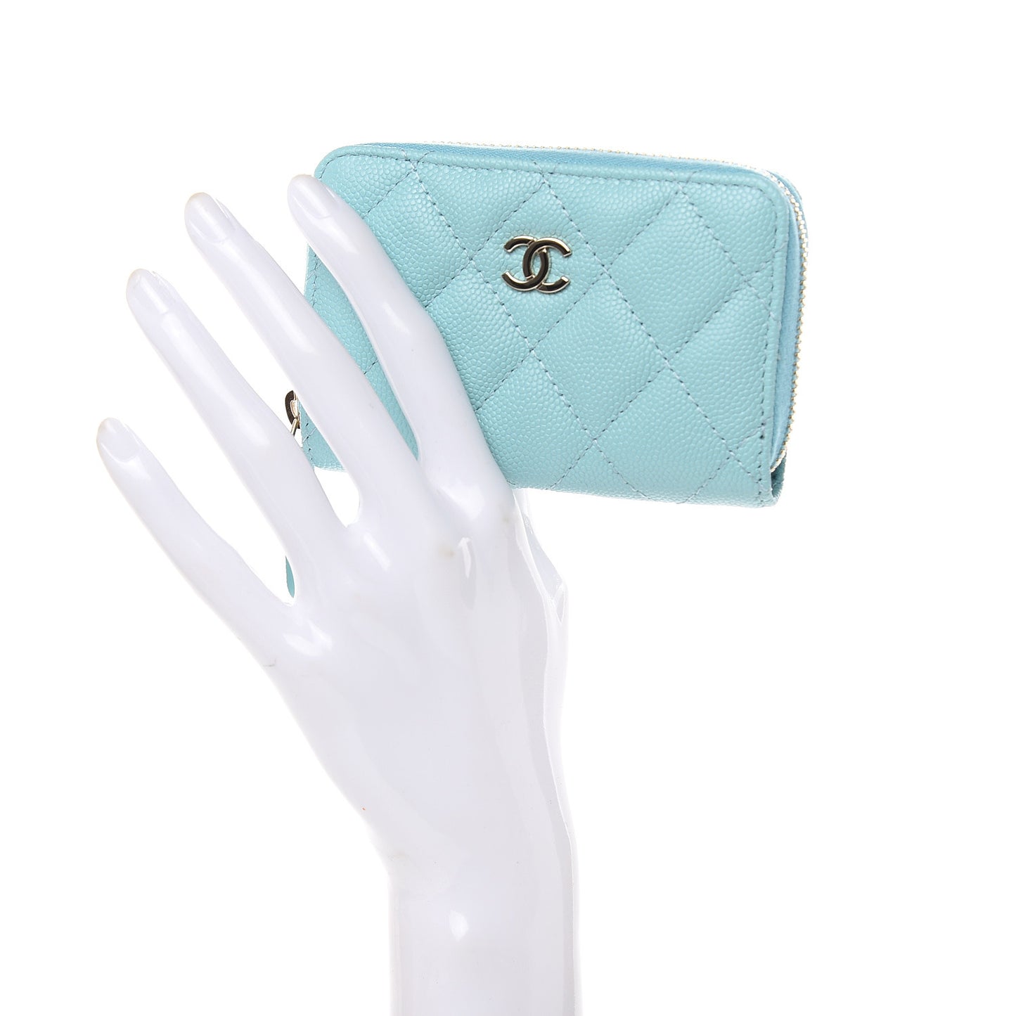 Caviar Quilted Zip Coin Purse Light Blue