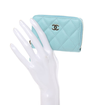 Chanel Caviar Quilted Zip Coin Purse Light Blue 2 of 8