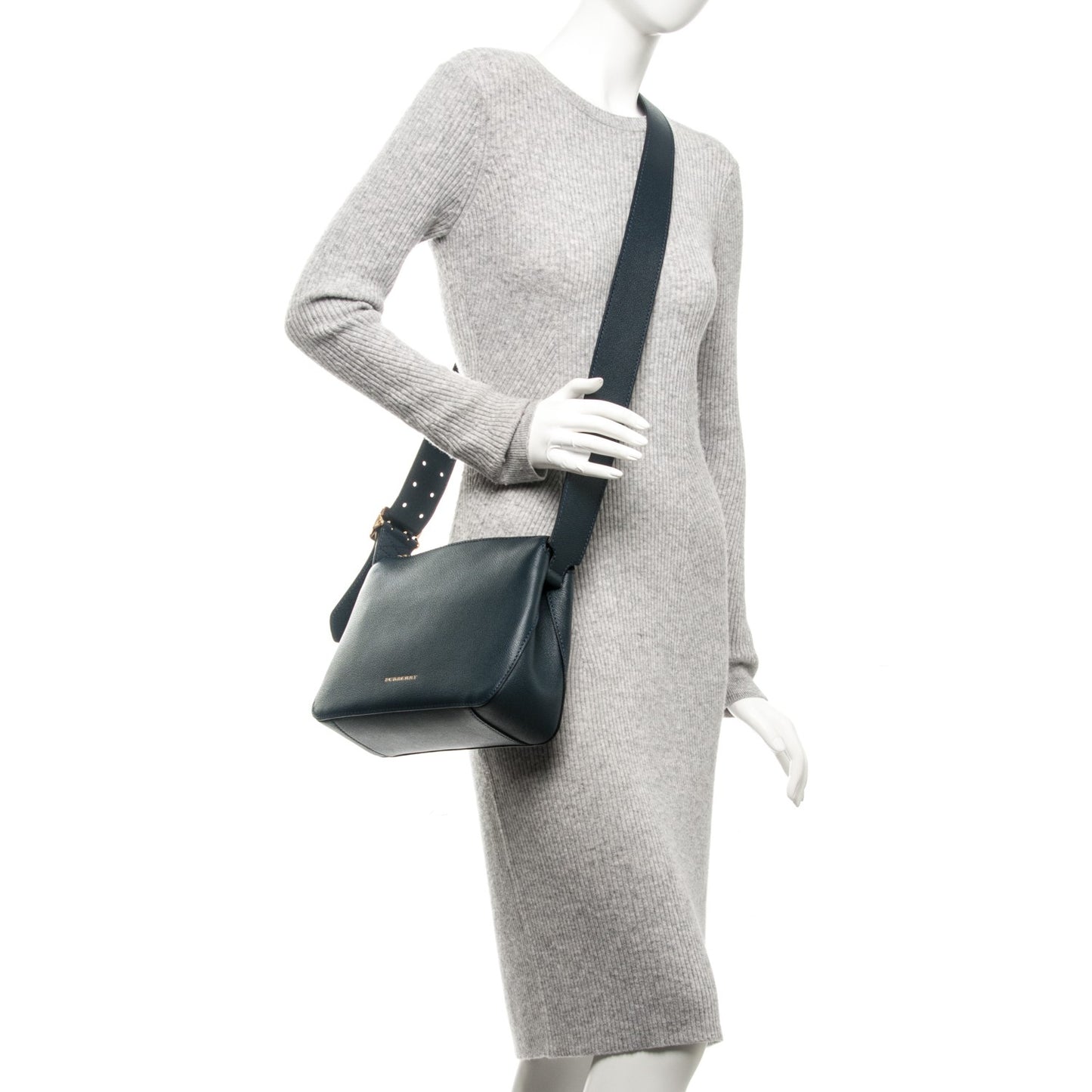 Soft Grain Calfskin House Check Small Helmsley Crossbody Blue Carbon