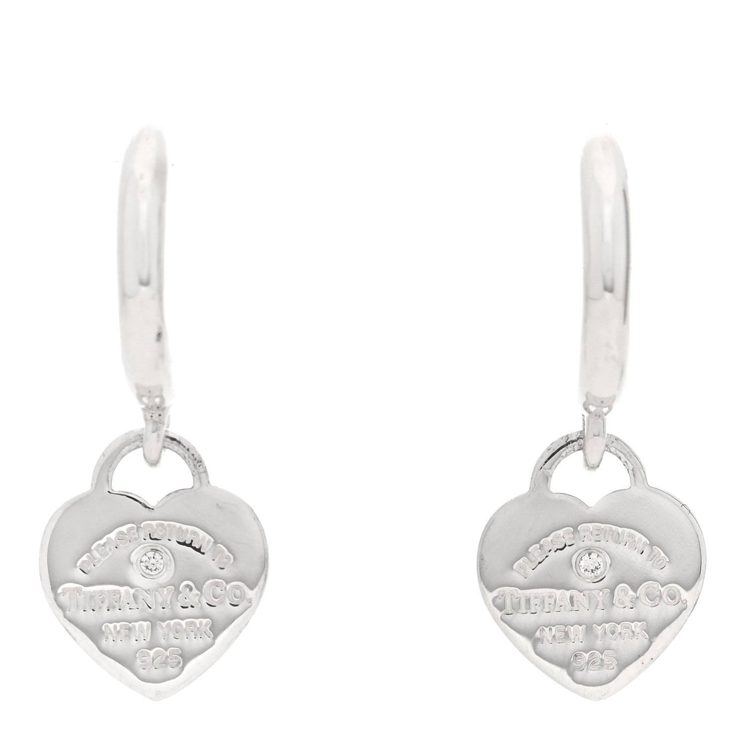 Tiffany Sterling Silver Diamond Mini Return To Tiffany Heart Hoop Earrings 1 of 4