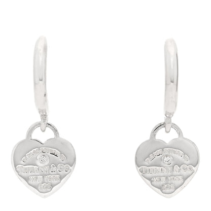 Tiffany Sterling Silver Diamond Mini Return To Tiffany Heart Hoop Earrings 1 of 4