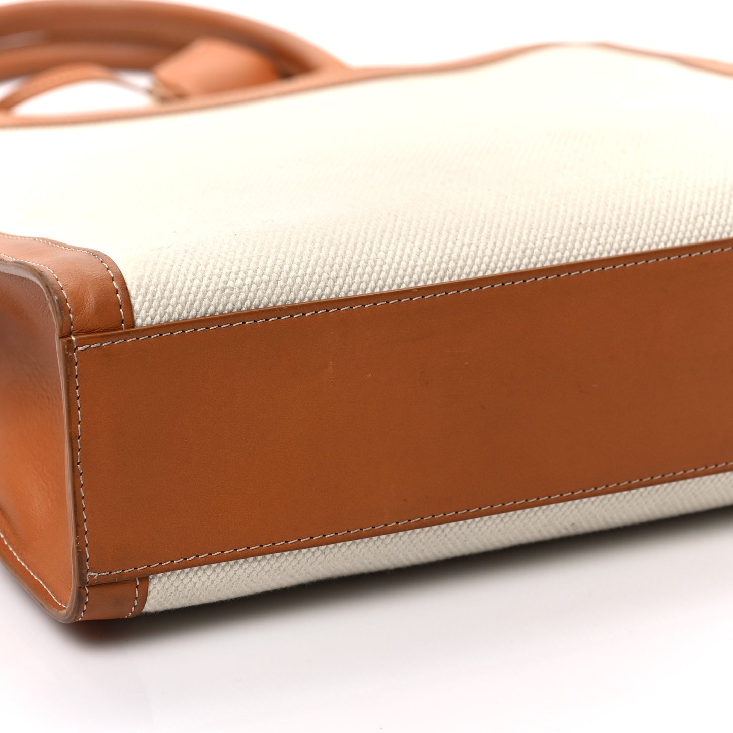 Canvas Calfskin Logo Print Vertical Cabas Natural Tan