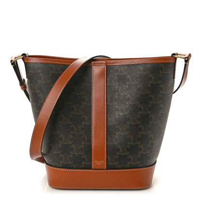 Celine Triomphe Canvas Calfskin Small Bucket Bag Tan 1 of 10