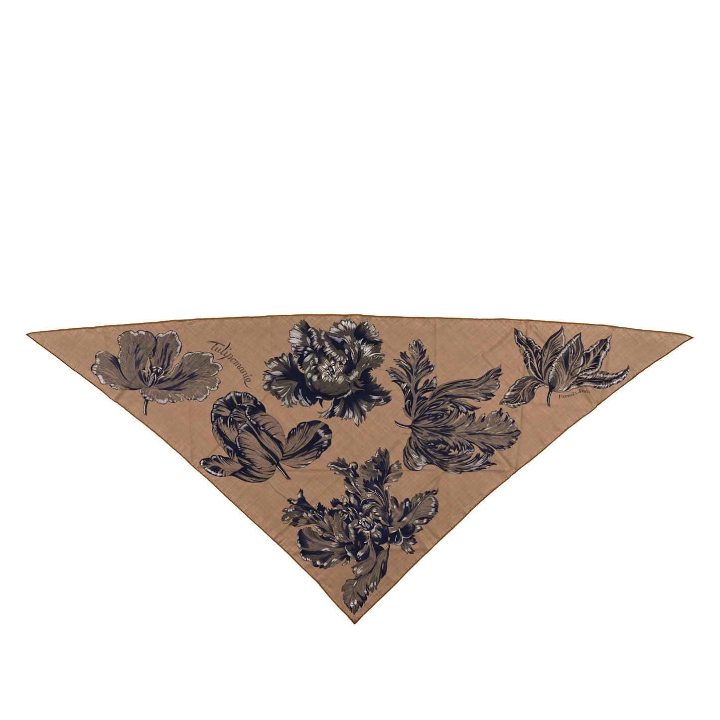 Cashmere Silk Tulipomanie Giant Pointe Triangle Scarf Caramel Anthracite White