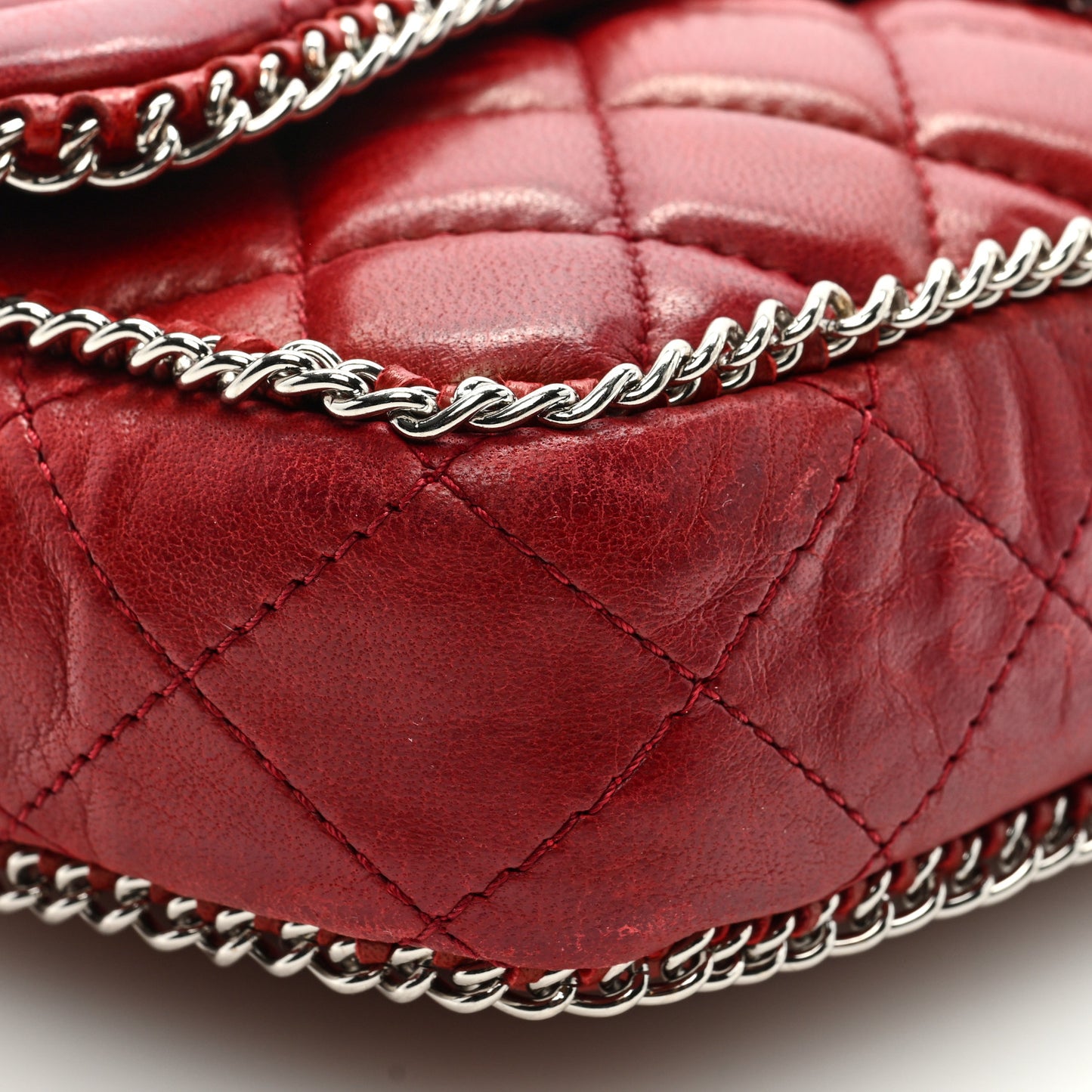 Lambskin Quilted Madison Chain Trim Flap Dark Red