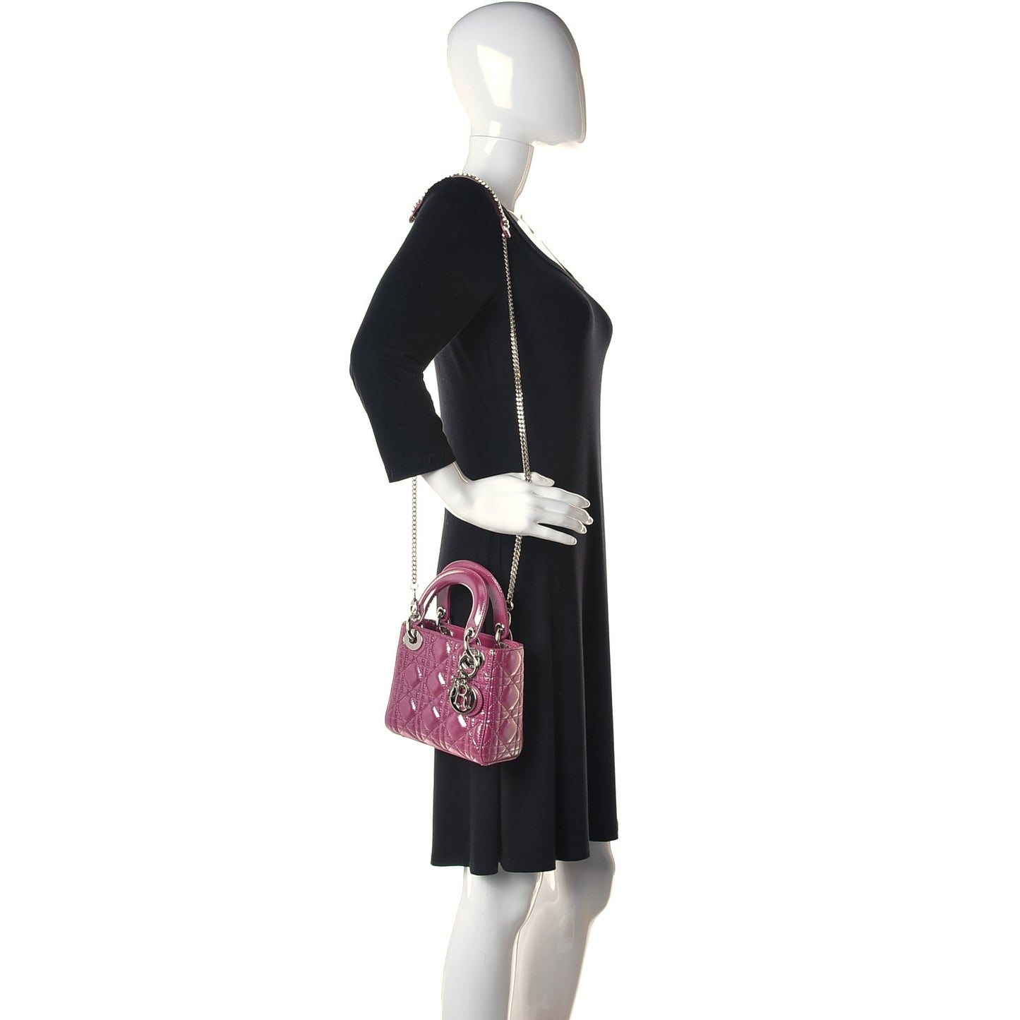Metallic Lambskin Cannage Mini Lady Dior Rose Cherie