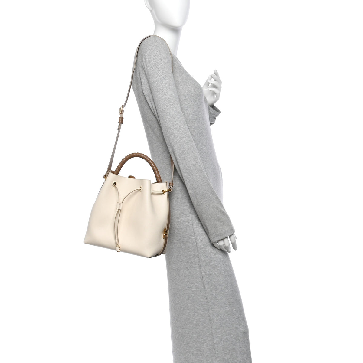 Grained Calfskin Marcie Bucket Bag Misty Ivory