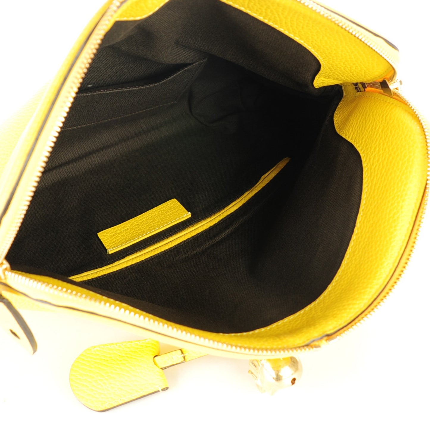 Grainy Calfskin Padlock Skull Clutch Yellow