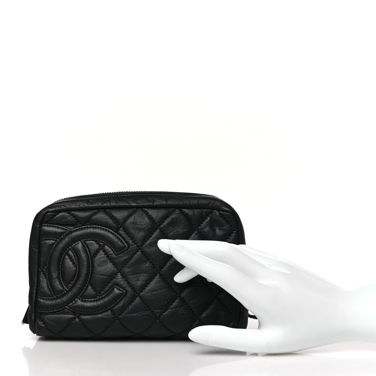 Aged Calfskin Quilted Cambon Cosmetic Case Black