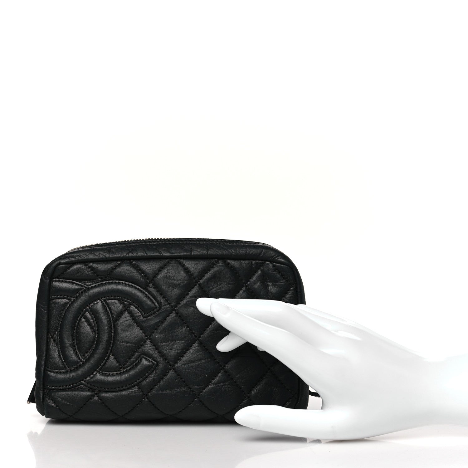 Chanel Aged Calfskin Quilted Cambon Cosmetic Case Black 2 of 10