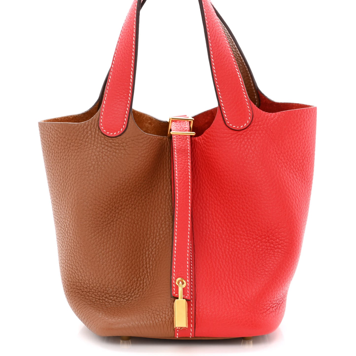 Taurillon Clemence Casaque Picotin Lock 18 PM Gold Rouge De Coeur
