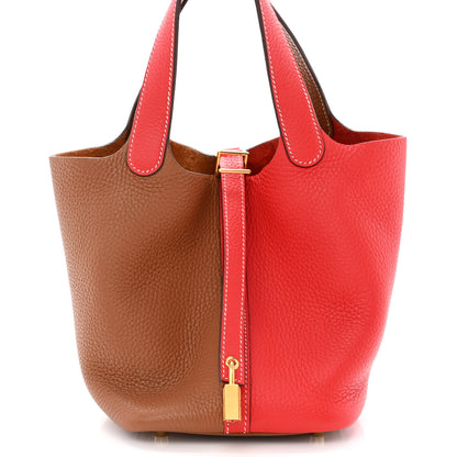 Hermes Taurillon Clemence Casaque Picotin Lock 18 PM Gold Rouge De Coeur 8 of 11