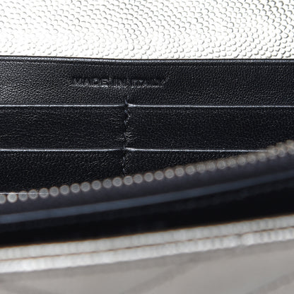 Saint Laurent Metallic Grain De Poudre Matelasse Chevron Monogram Chain Wallet Piombo 5 of 8