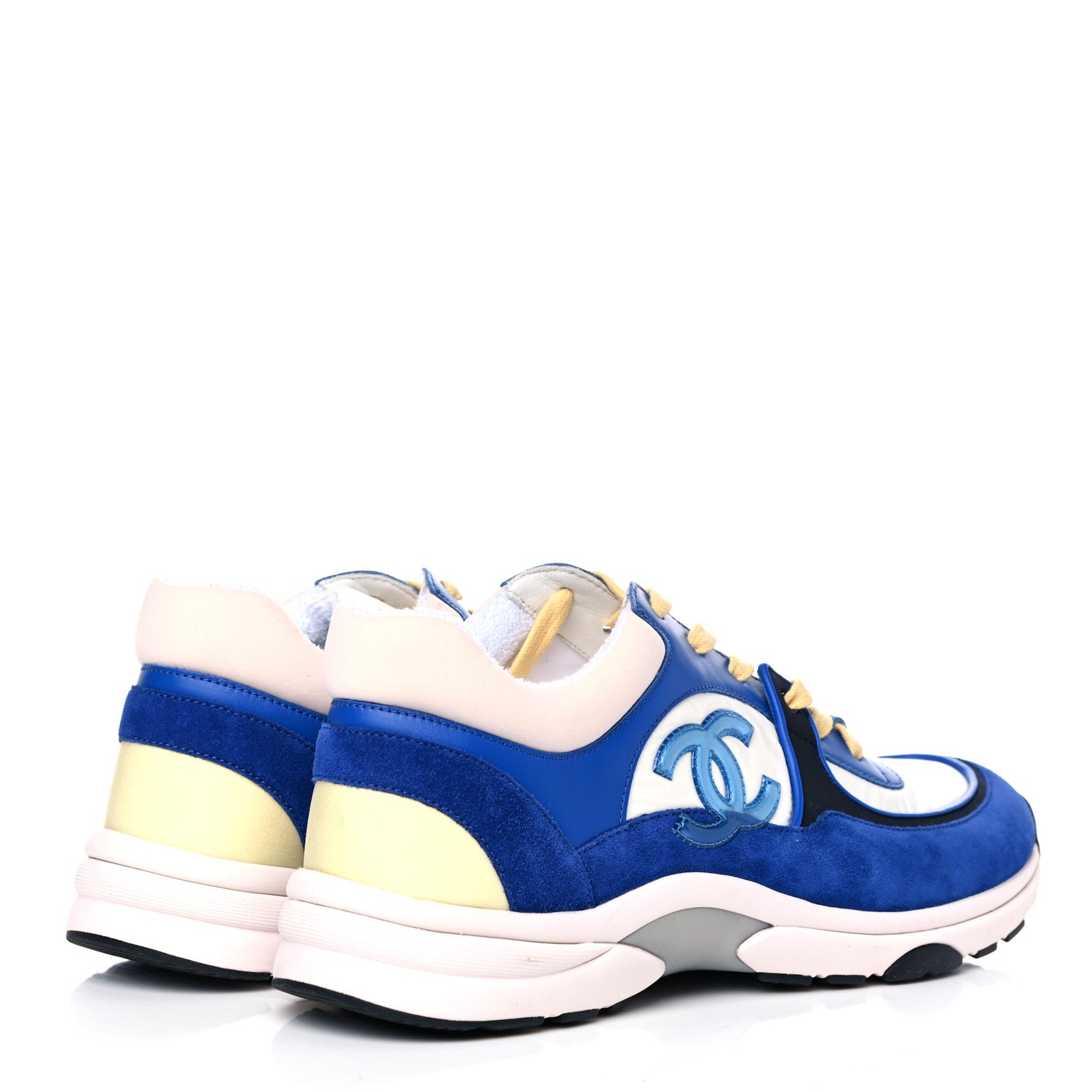 Chanel Nylon Lambskin Suede CC Womens Sneakers 41 Blue White Black 4 of 13