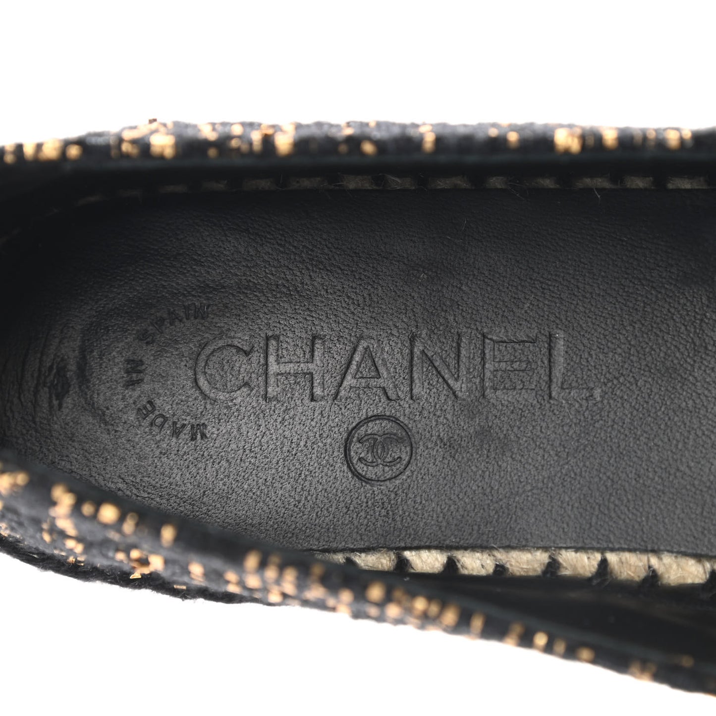 Metallic Tweed Grosgrain CC Espadrilles 39 Black Gold