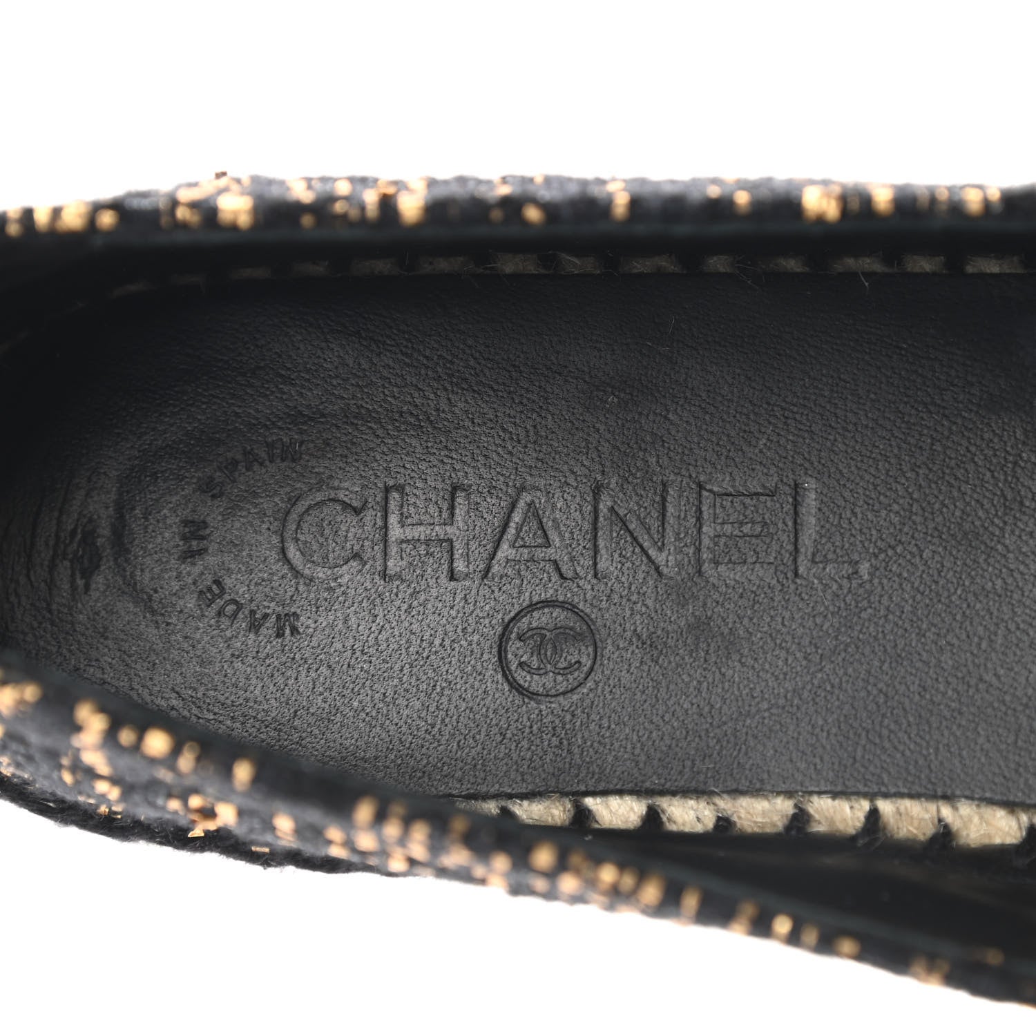 Chanel Metallic Tweed Grosgrain CC Espadrilles 39 Black Gold 6 of 10
