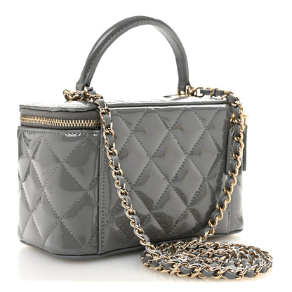 Chanel Patent Quilted Quilted Small Top Handle Vanity Case With Chain Grey 3 of 11