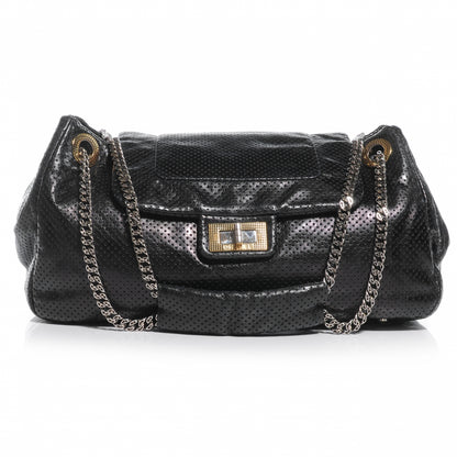 Chanel Metallic Calfskin Perforated Large Drill Accordion Flap Black 1 of 7