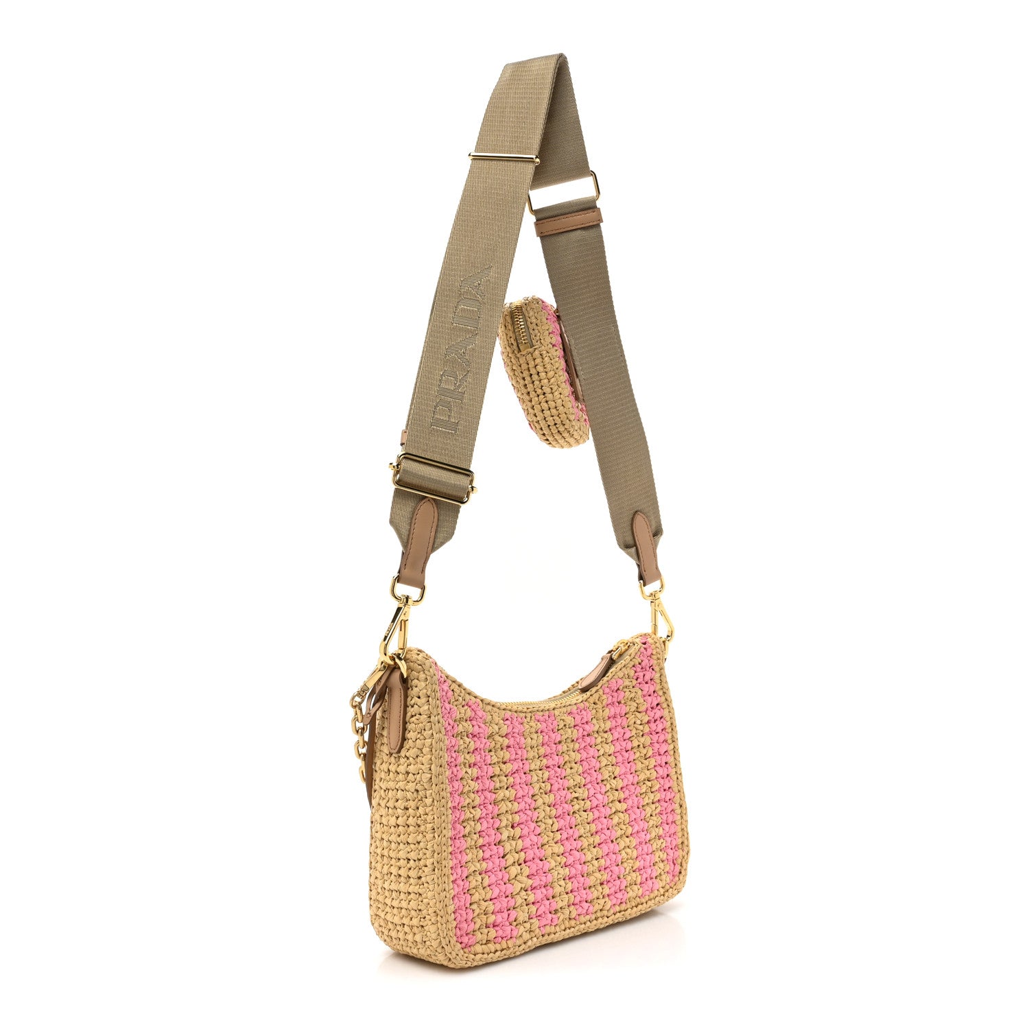 Prada Yarn Raffia Effect Crochet Striped Re-Edition 2005 Shoulder Bag Naturale Petalo 3 of 9