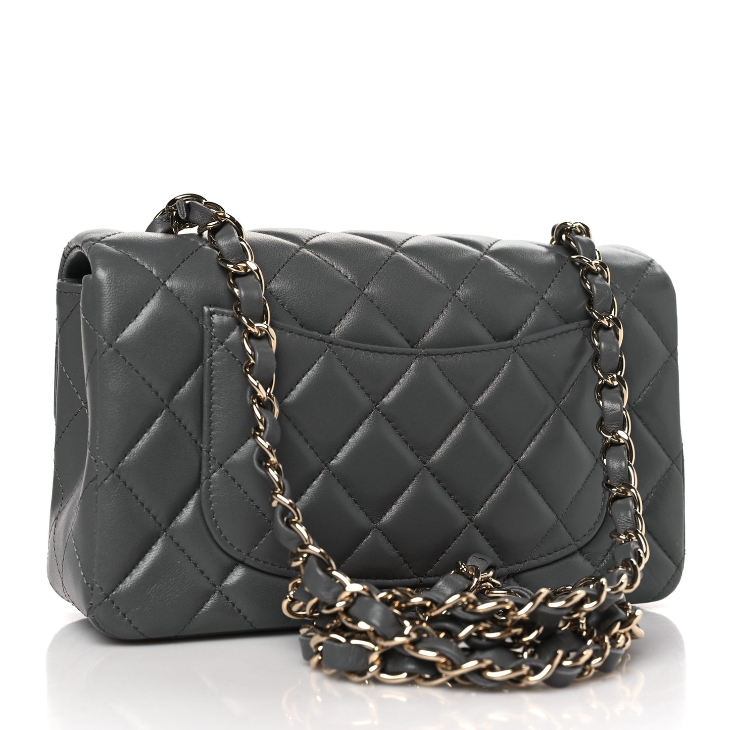 Lambskin Quilted Mini Rectangular Flap Dark Grey