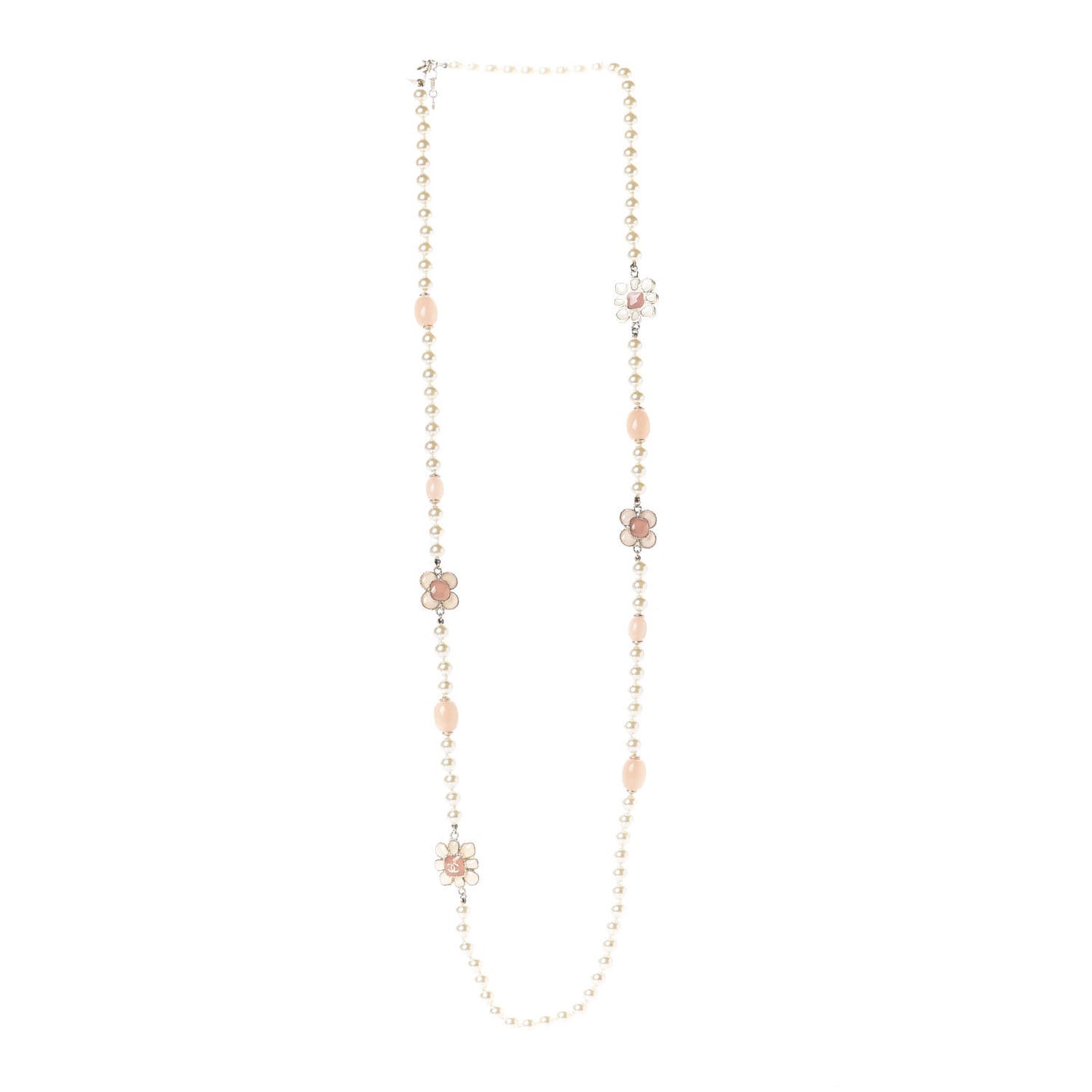Pearl Gripoix Poured Glass CC Korean Blossom Long Necklace Pink Gold