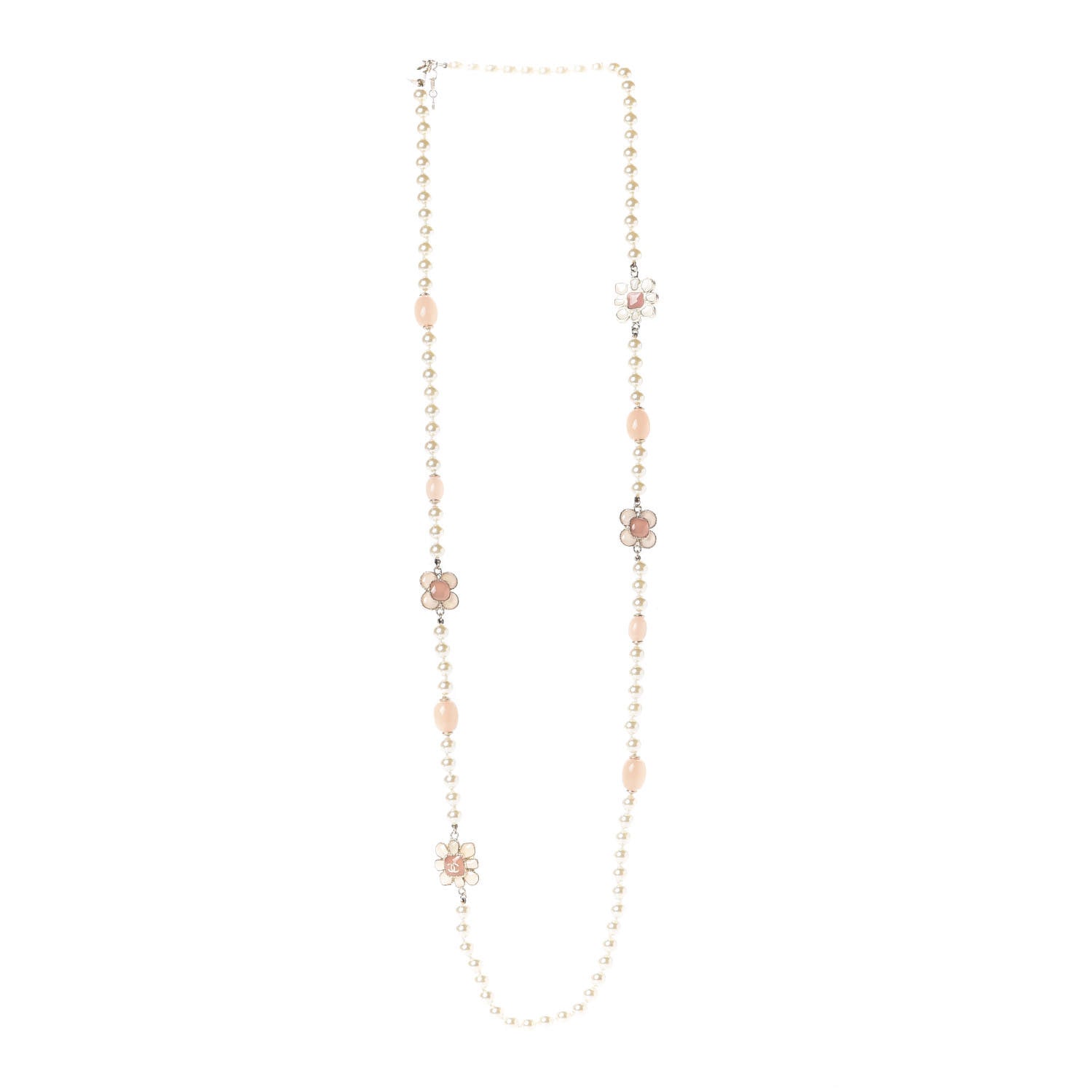 Chanel Pearl Gripoix Poured Glass CC Korean Blossom Long Necklace Pink Gold 3 of 8
