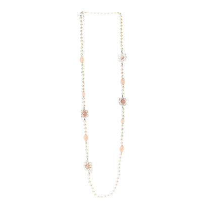 Chanel Pearl Gripoix Poured Glass CC Korean Blossom Long Necklace Pink Gold 3 of 8