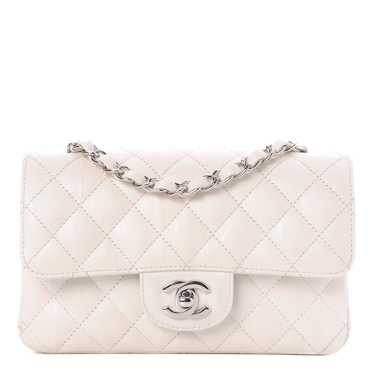 Calfskin Quilted Mini Rectangular Flap White