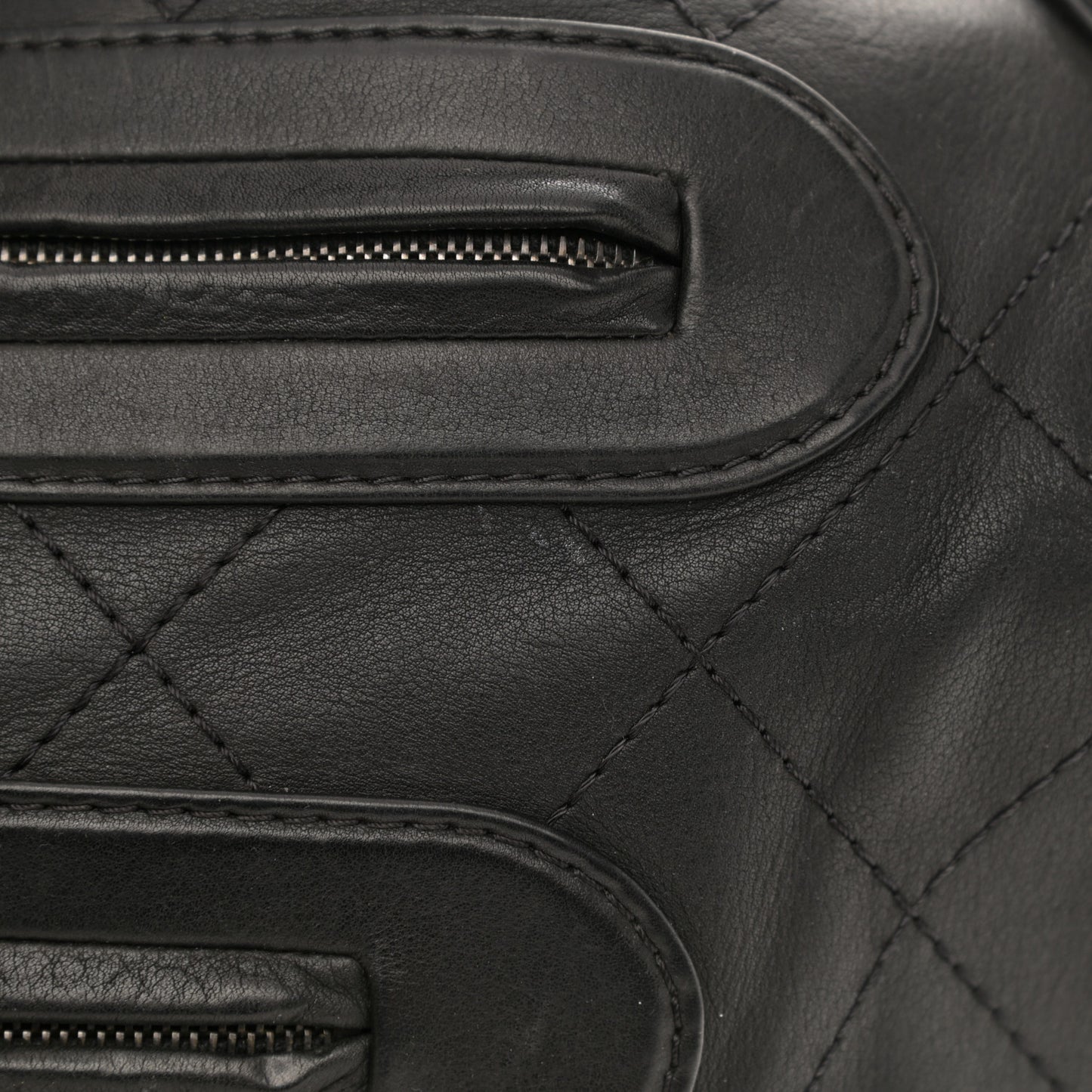 Calfskin Stitched Double Zip Hobo Black