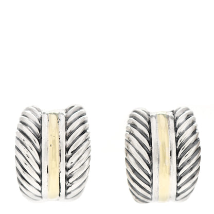 David Yurman Sterling Silver 14K Yellow Gold Cable Hoop Earrings 1 of 5