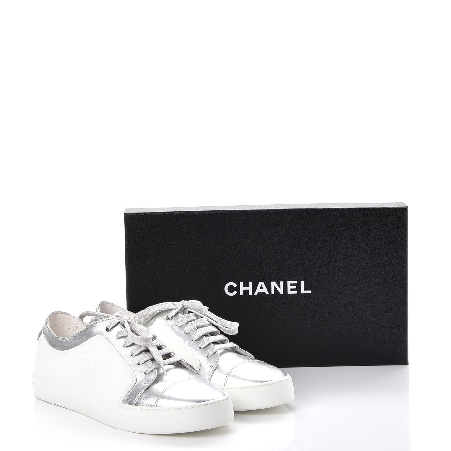 Iridescent Goatskin Sneakers 40.5 White Silver