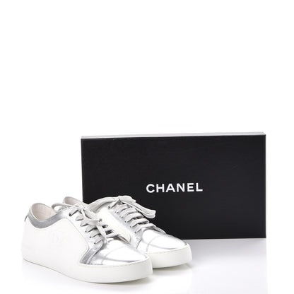 Chanel Iridescent Goatskin Sneakers 40.5 White Silver 10 of 10