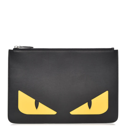 Fendi Vitello Century Monster Eyes Inlay Pouch Black Giallo 2 of 14