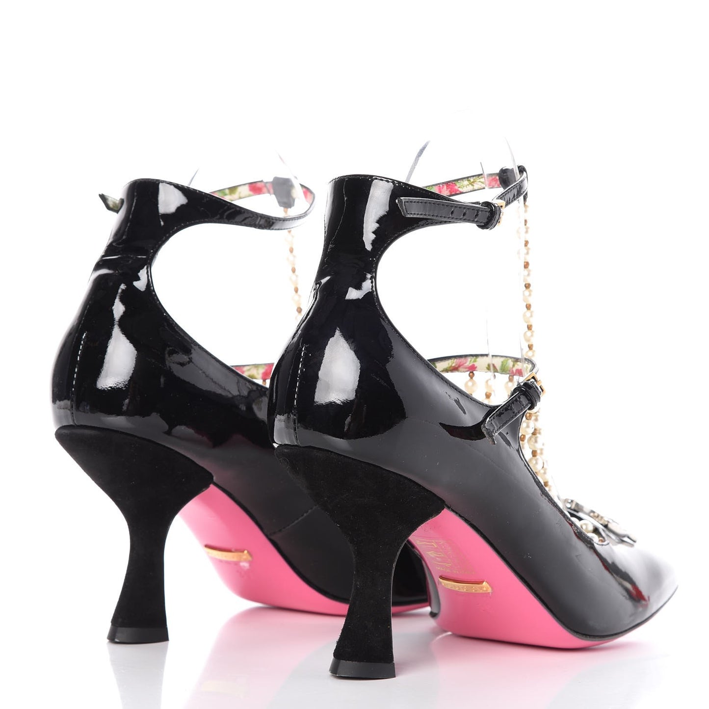 Patent Pearl Taide T-Strap Mid Heel Pumps 39 Black