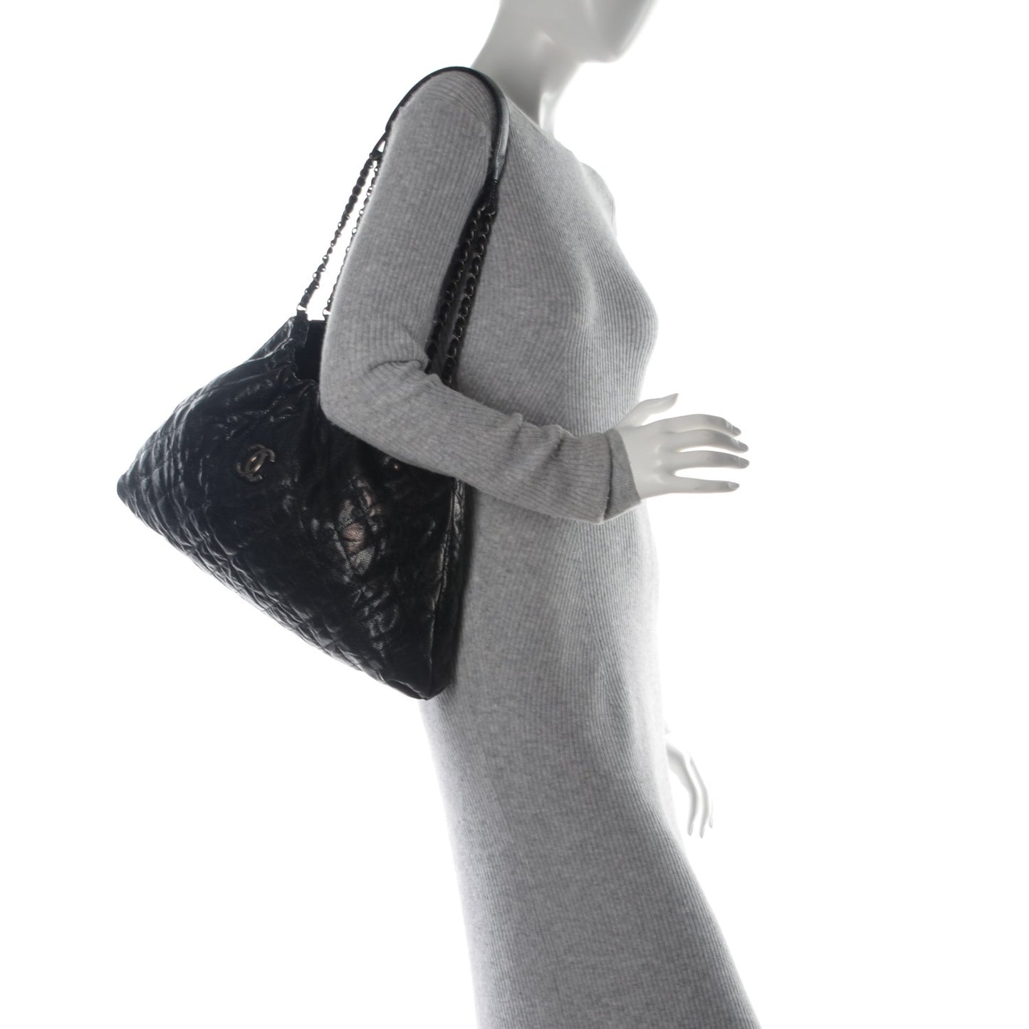 Caviar Quilted Medium Elastic Tote Black